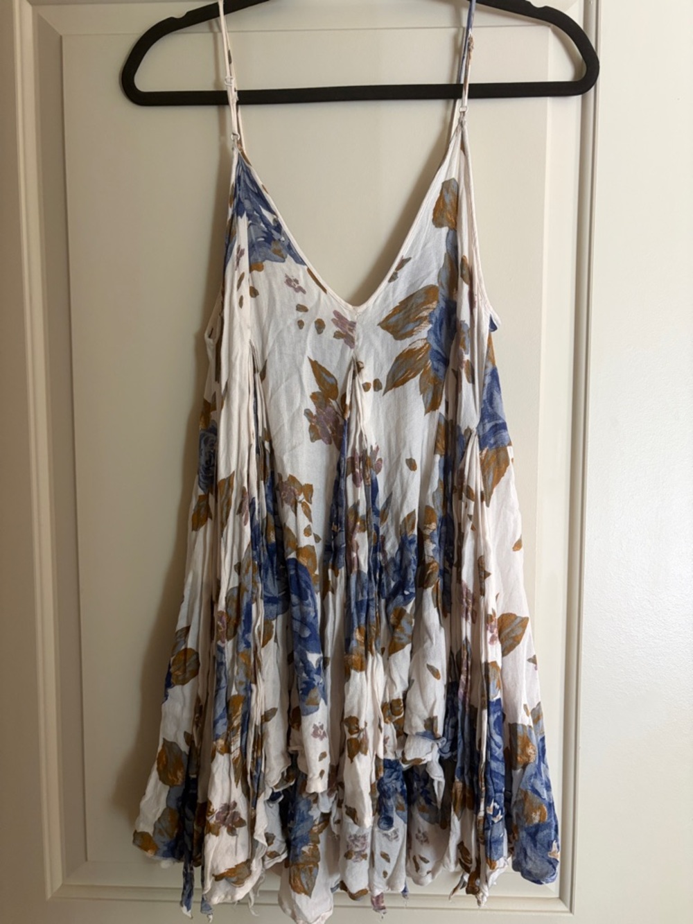 Intimately by Free People Spaghetti Dress with Blue & Brown Blooms Size Medium - Picture 2 of 6